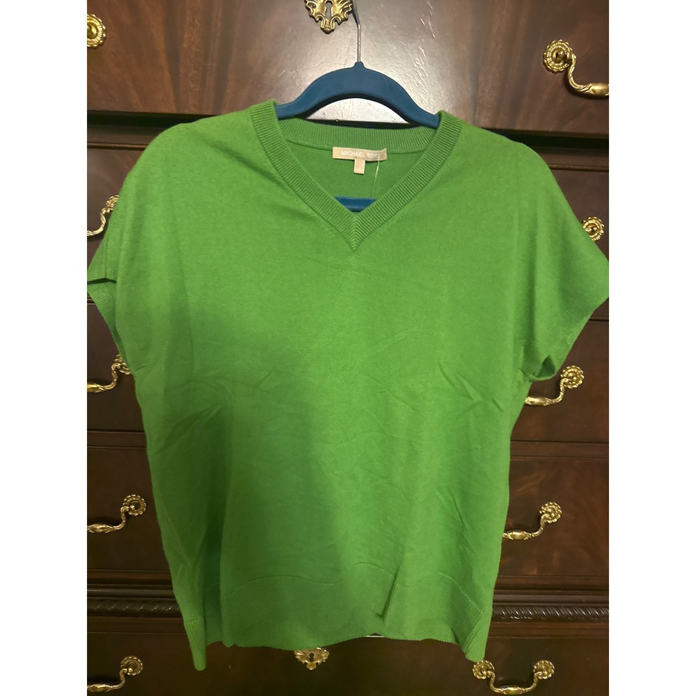 Michael Kors Collection Cashmere Cotton V-Neck Sweater Vest Green XS S5460
